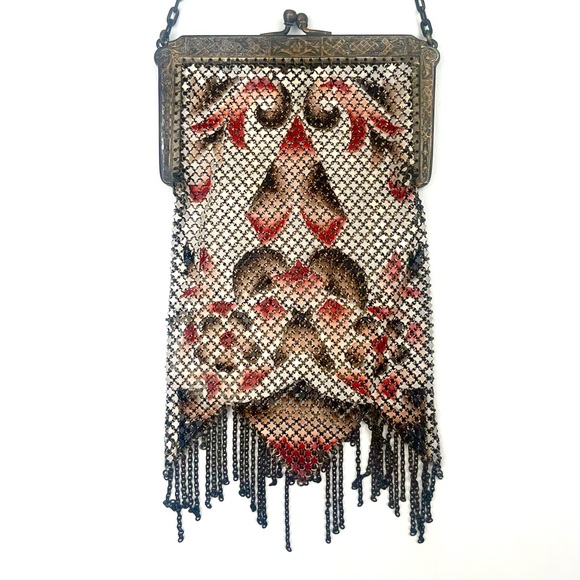 MANDALIAN MFG CO Antique Brass Mesh Fringe Trim Evening Bag Art Deco Gatsby 30s - Picture 8 of 13